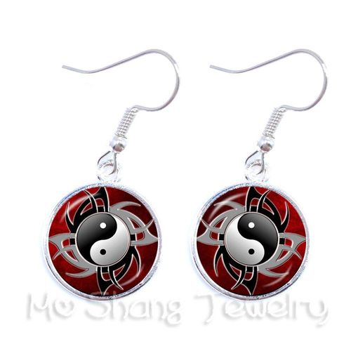 Boucles D'oreilles En Verre Yin Yang, Symbole Noir Et Blanc, Bijoux, Taoism, Bouddhisme, Spirituel, Harmonie Yin Yang