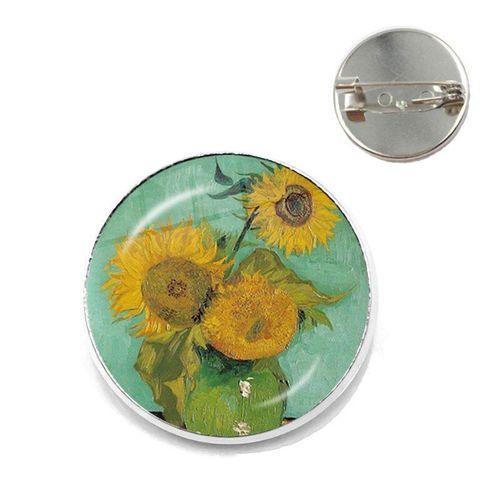 Broches Tournesol Nuit Étoilée Van Gogh Rétro Pour Hommes Et Femmes, Cabochon En Verre, Dôme, Bijoux Sac D'école, Broche Bronze, Cadeau