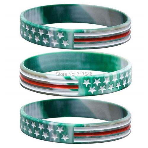 Bracelet Militaire Vert En Silicone Avec Drapeau Américain, 1 Pièce, Livraison Gratuite