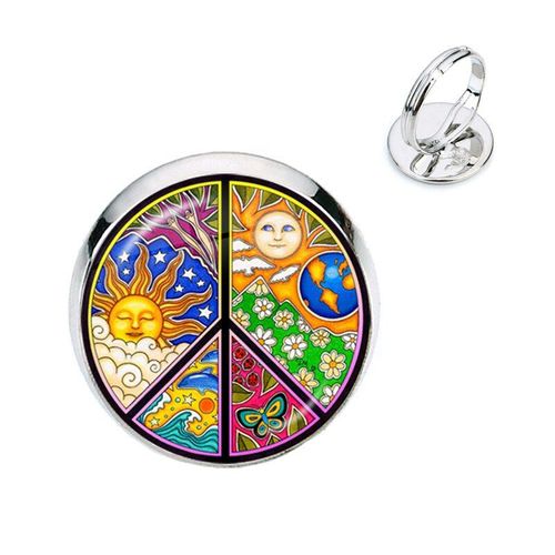 Bagues Vintage Hippie, Signe De Paix, Bus, Cabochon En Verre, Badge Photo De Voiture, Bagues Réglables, Mode Hommes Femmes, Bijoux Pour Cadeau, Nouveau