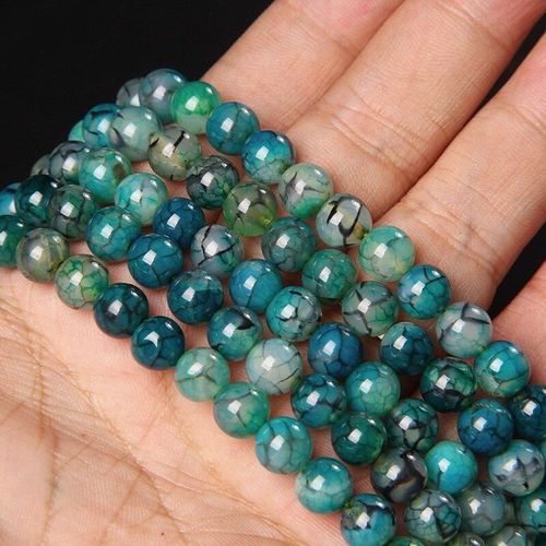 Perles D'agate De Veines De Dragon Vertes, Pierre Naturelle Lisse Pour La Fabrication De Bijoux, Accessoires De Bracelet Diy, Vente En Gros, 6 8mm