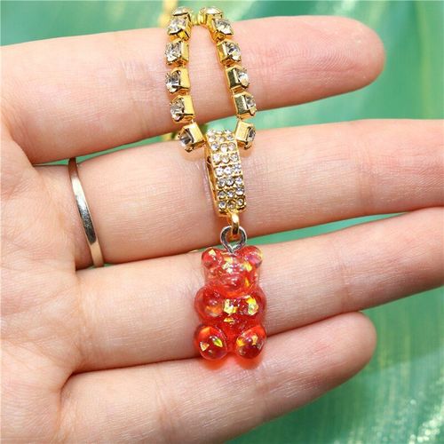 Collier Ras Du Cou Élégant En Résine Transparente, Pendentif Ours Pour Femmes, Brillant, Plein De Strass, Vente En Gros, Bijoux Cadeau