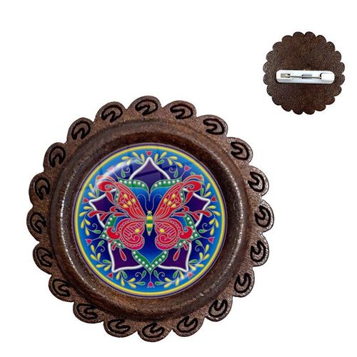Amulette De Yoga En Henné Pour Femmes Et Filles, Breloque, Broche En Bois, Cabochon En Verre, Bijoux Mandala, Symbole Bohémien, Épingles De Collier, 20mm