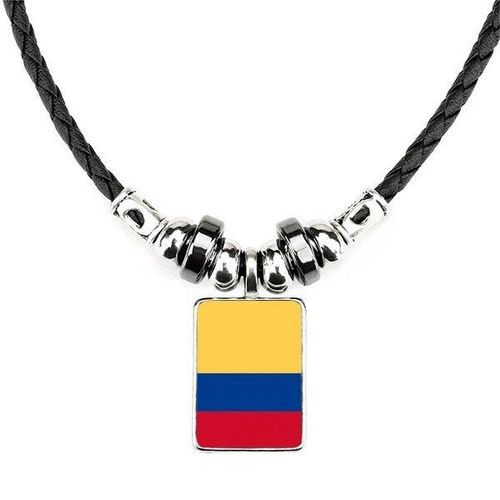 Collier Avec Drapeau National De La Colombie, Pendentif En Corde De Cuir Fait À La Main, Pays D'amérique Du Sud