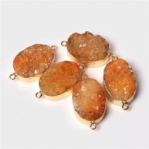 Connecteurs De Pendentifs En Agate Druzy Naturelles, Plaqués Or Irrégulier, À Double Trou, En Quartz Jaune Pour La Fabrication De Bijoux, Diy, 2 Pièces