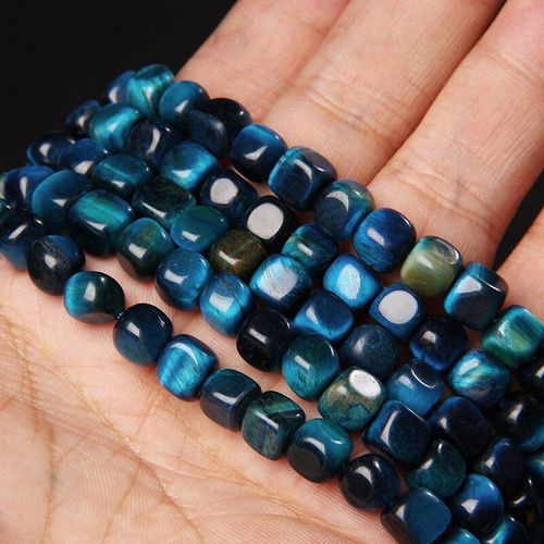 15 ""Perles En ¿Il De Tigre Bleu, Pierre Naturelle, Carrées, Amples, 6 8mm, Pour La Fabrication De Bijoux, Bricolage, Bracelet À Breloques, Vente En Gros