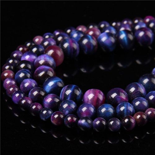 Pierre Naturelle Bicolore Bleu Violet Oeil De Tigre, Perles Rondes, Amples, Pour La Fabrication De Bijoux, Accessoires De 6 8 10mm, 15 Pouces, Bracelet À Bricoler Soi Même