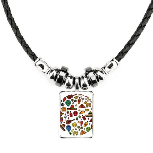 Collier En Cuir Avec Illustration De Guitare Et De Football, Pendentif En Corde