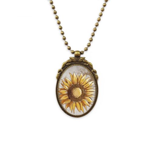 Collier Avec Pendentif En Forme De Fleur De Tournesol, Chaîne Antique, Vintage, Perle