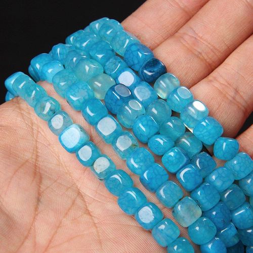 Perles Carrées En Pierre Naturelle, Agate De Veines De Dragon Bleu De Lac, Pour La Fabrication De Bijoux, Bracelet Et Collier, Bricolage, 6 8mm, 15 Pouces