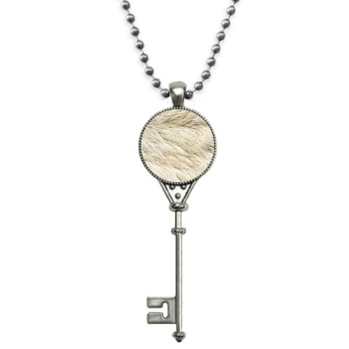 Collier Pendentif Gris Argent, Texture De Fourrure De Plume Lisse, Pendentif Vintage, Clé En Argent, Bijoux