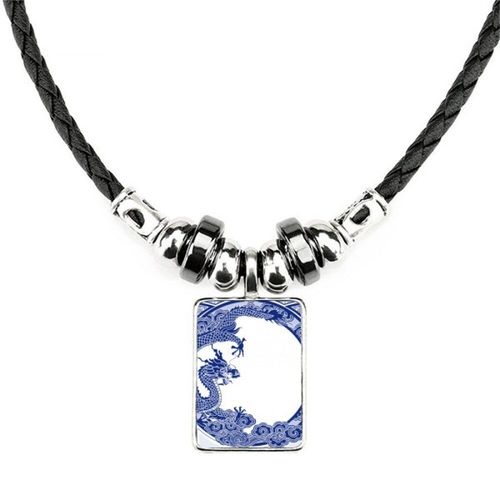 Collier Dragon Bleu Culture Chinoise, Bijoux, Couple, Pendentif Corde En Cuir
