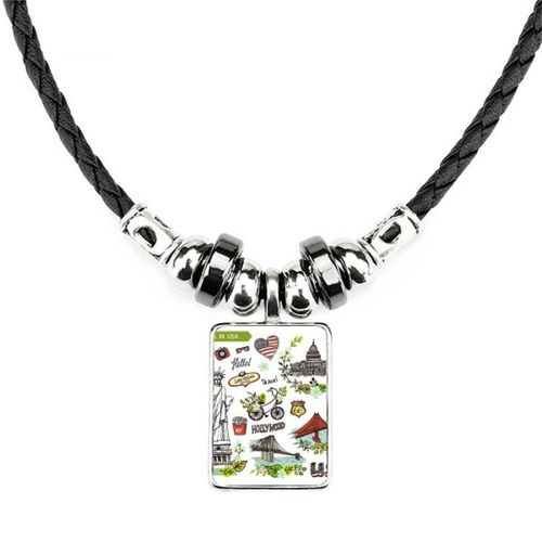 Collier Avec Graffiti En Cuir, Maison Blanche, Printemps, Liberté, Usa, Bijoux, Couple, Pendentif, Corde