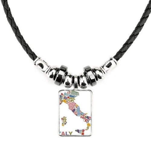 Collier En Cuir Avec Pendentif Et Cordon, Carte D'italie, Symbole Du Drapeau National