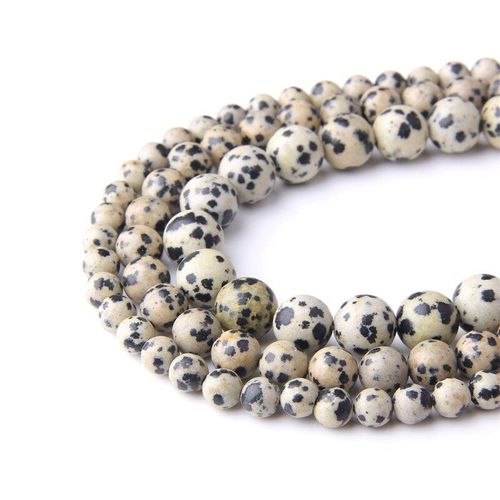 Perles De Jaspe Dalmatien À Pois, Rondes De 6 8 10mm, En Pierre Naturelle Pour La Fabrication De Bijoux, Bricolage, Bracelet Et Collier, 15.5 Pouces