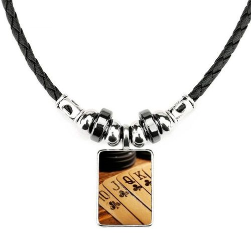 Collier Et Pendentif En Cuir Avec Puce De Poker, Bijou Avec Cordon De Serrage