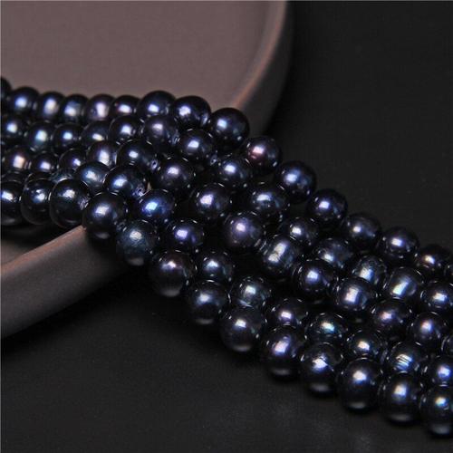 Perles Noires Fines 100% D'eau Douce 6 7mm, Presque Rondes, Pour Homme, Fabrication De Bijoux, Collier, Bracelet, Fournitures De Bricolage