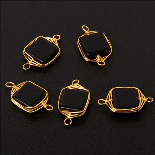 Pendentif Carré En Pierre Naturelle Pour Femmes, Colliers En Agate Noire, Fil Enroulé, Pierres Précieuses En Cristal, Bijoux De Yoga, 13x6mm, Vente En Gros