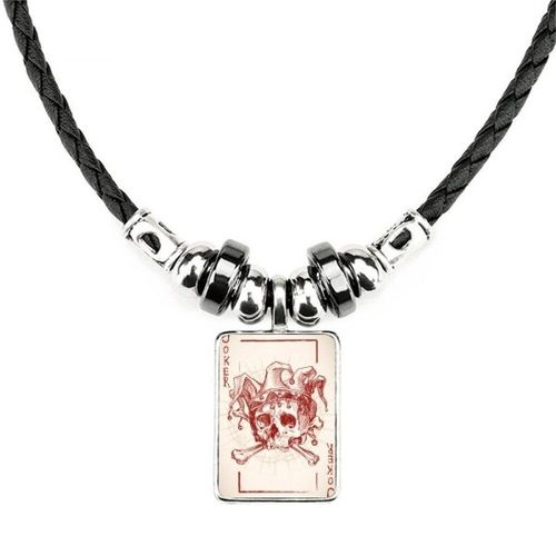 Collier Avec Pendentif En Cuir, Motif De Carte De Poker, Couronne Rouge, Cordon