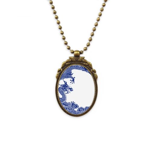 Collier Antique Dragon Bleu De Culture Chinoise, Pendentif De Perles Vintage, Porte Clés