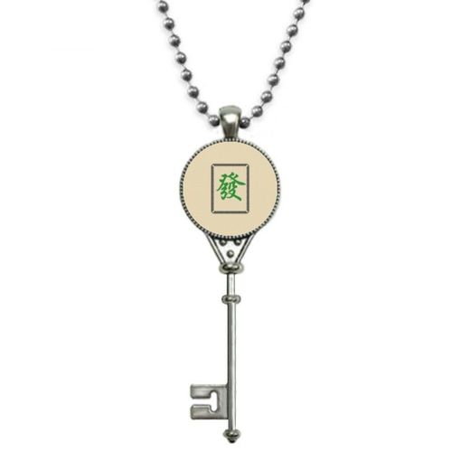 Collier Avec Pendentif En Carreaux De Mahjong Vert, Vintage, Clé En Argent, Bijoux