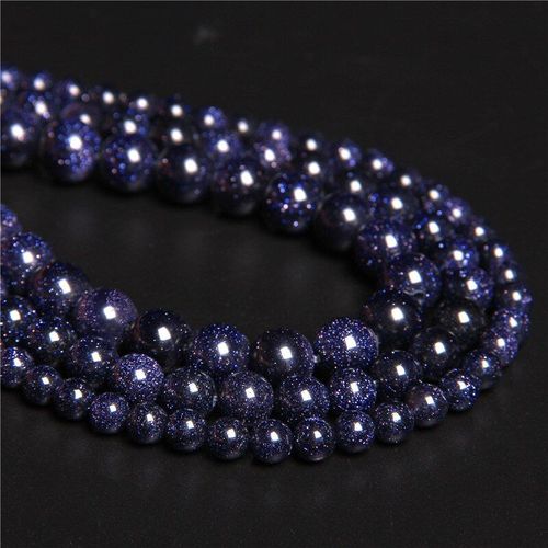 Perles Rondes En Pierre De Sable Bleu Naturel, 4, 6, 8, 10, 12mm, Pour La Fabrication De Bijoux, Bracelet, Vente En Gros