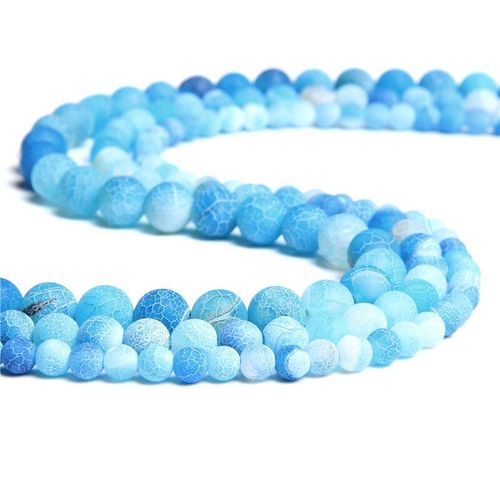 Perles En Pierre Naturelle, Bleu Givré, Veines De Dragon De Feu Craquelées, Agates, Pour La Fabrication De Bijoux, Bracelet, Bricolage, 15 Pouces