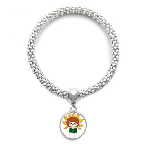 Bracelet Avec Pendentif En Argent, Fleur De Tournesol, Feuille De Soleil, Orange, Herbe, Uu, Chaîne Réglable
