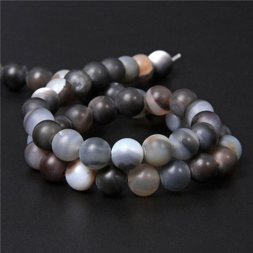Perles D'agat Noir Mat, Perles En Pierre Naturelle Pour La Fabrication De Bijoux, Bracelet Et Collier, Perles Givrées, Accessoires De Bricolage