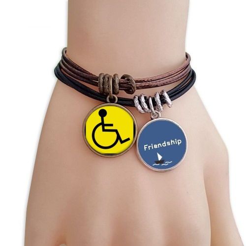 Bracelet D'amitié Carré En Cuir Pour Couple, Symbole D'avertissement, Jaune, Noir, Pour Handicapés