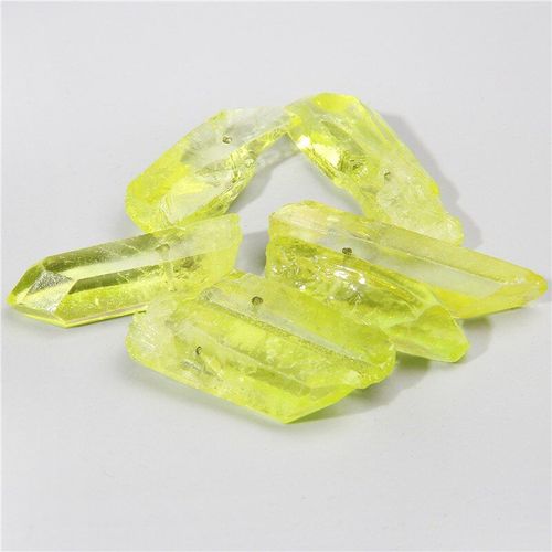 Perles De Quartz En Galvanoplastie, 40mm, 10 Pièces, Jaune Brut, Pendentifs Pointus, Cristal Brut Percé, Chakra, Artisanat, Bricolage
