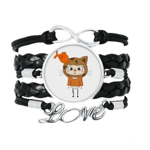 Bracelet Animal Chat Nature Poisson Coquin Uu, Accessoire D'amour, En Cuir Torsadé, Corde À Tricoter