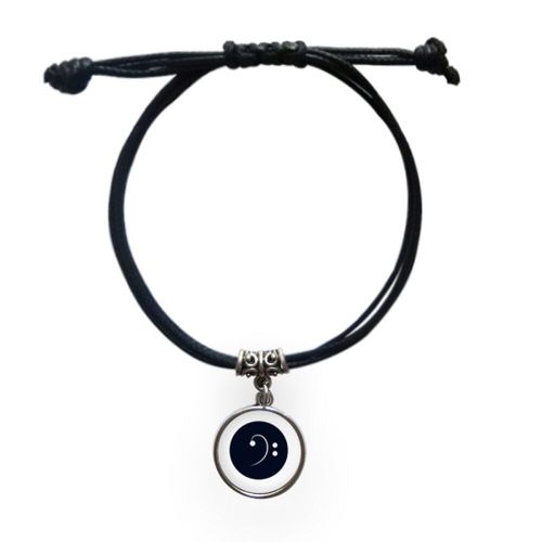 Bracelet En Cuir Noir Avec Clef De Basse, Musique Blanche, Corde, Bijoux Noirs
