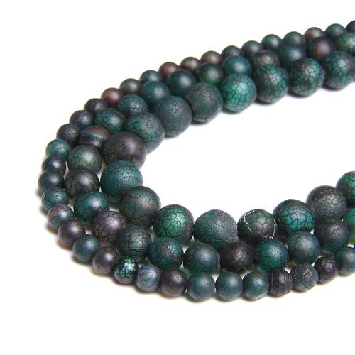 Perles Tibétaines Vertes En Pierre Dzi, Rouillées, Écorce, Polies, Rondes, Pour La Fabrication De Bijoux, Bracelet, Bricolage, 15 Pouces