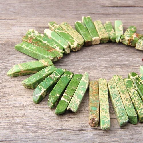 Jaspe Impérial Vert, Sédiments De Mer, Pierre À Pointe, Fournitures De Bijoux, Collier Brut Percé, Diy Bricolage