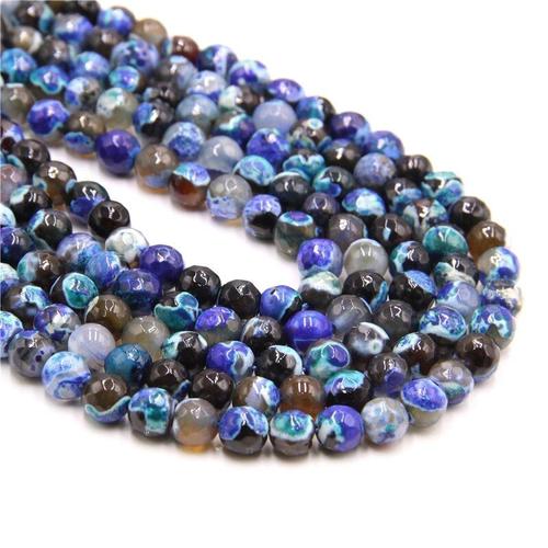 Perles En Pierre Naturelle, Perles En Agate De Feu Bleue À Facettes, Perles Rondes En Pierre D'espacement Pour La Fabrication De Bijoux, Bracelet De 6 8 10mm, Taille Au Choix 15