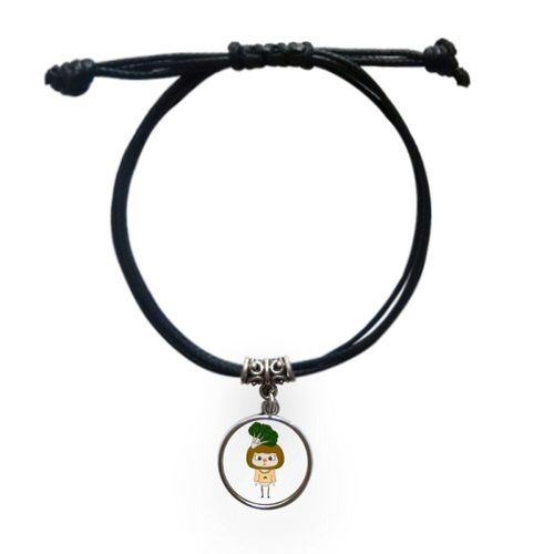 Bracelet En Cuir Avec Motif De Chou Fleur Et Légumes, Bijoux Noirs Et Verts