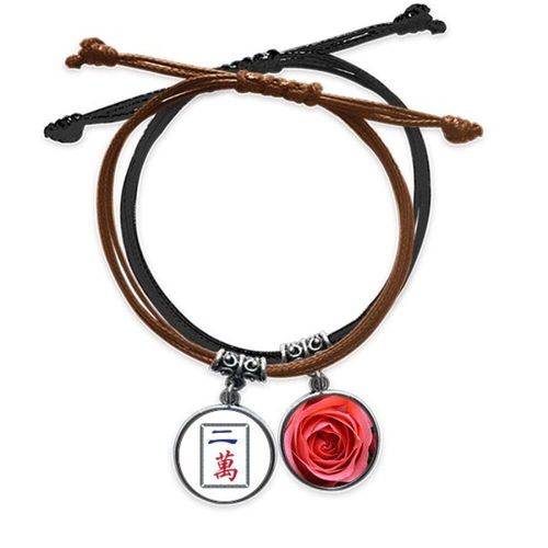 Bracelet En Cuir À Motif De 2 Carreaux De Mahjong, Corde, Chaîne À Main, Rose