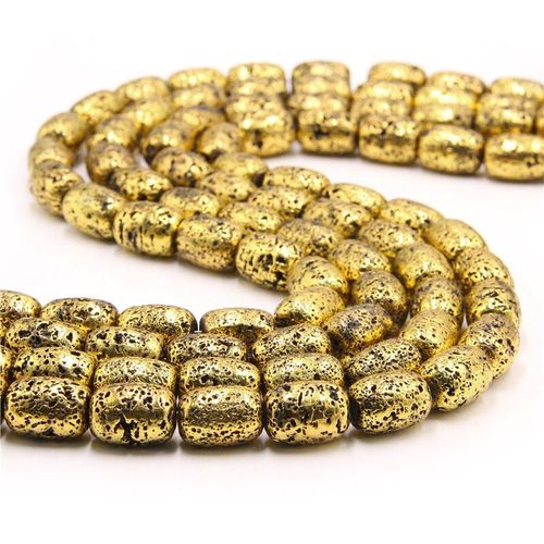 Perles En Pierre De Lave Or, Hématite En Forme De Baril Pour Bracelet 11mm 16mm, Fabrication D'accessoires De Collier Diy