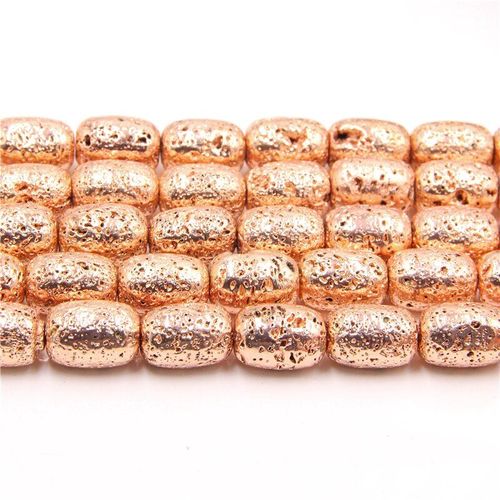 Perles En Pierre De Lave Plaquée Or Rose Et Argent, Hématite En Forme De Baril Pour Bracelet 11mm 16mm, Fabrication D'accessoires De Collier Diy