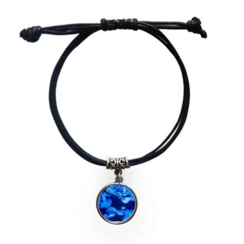 Bracelet En Cuir Noir Bleu Profond, Bijou Avec Cordon, Méduse, Nature Océan