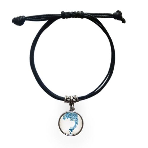 Bracelet En Cuir Et Corde Avec Illustration De Dauphin De L'océan Bleu, Bijoux Noirs