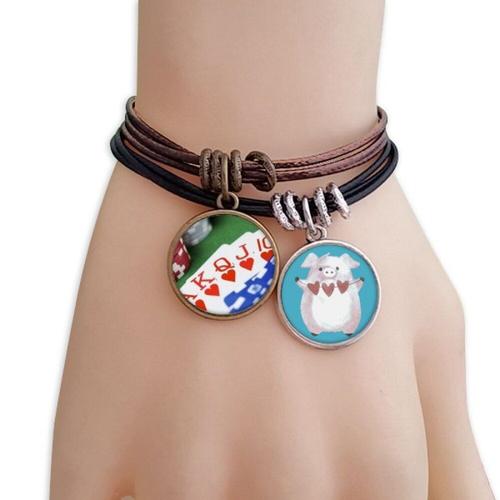 Bracelet De Poker Avec Motif De Coeur Et De Cochon