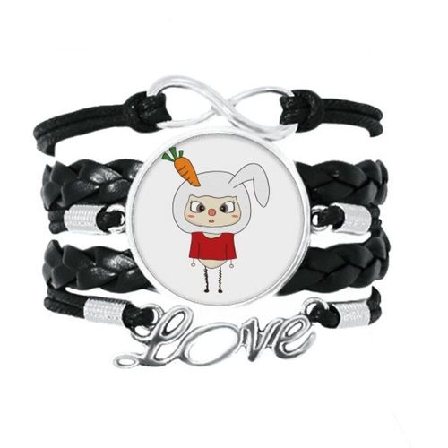 Bracelet En Cuir Torsadé Avec Corde À Tricoter, Accessoire D'amour En Forme De Lièvre, Carotte Blanche, Nature