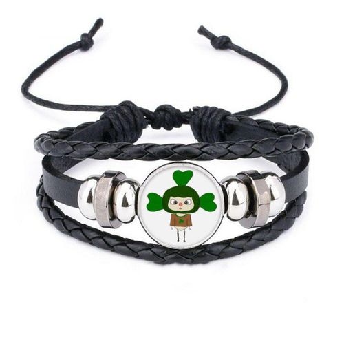 Bracelet Porte Bonheur En Cuir Tressé Avec Corde Tissée, Trèfle Vert Feuilles Herbe Uu