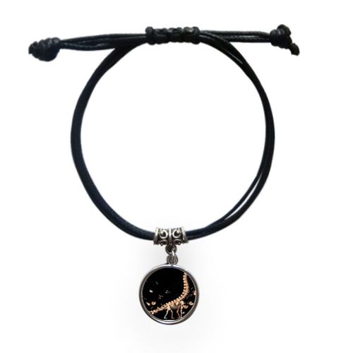 Bracelet En Cuir Avec Des Os De Dinosaure Et De L'herbe, Bijoux Noirs, Énorme, Corde