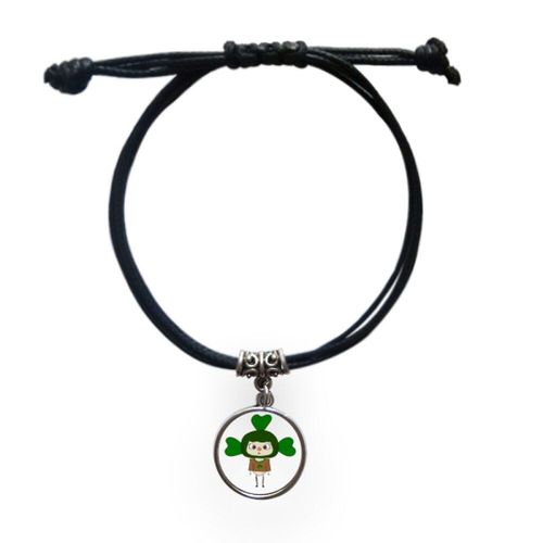 Bracelet Porte Bonheur En Cuir, Trèfle Vert Feuille Herbe Uu, Corde, Bijoux Noirs