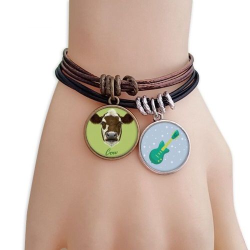 Bracelet En Corde Pour Guitare, Marron Et Blanc, Vache, Animal Domestique, Musique, Fait À La Main