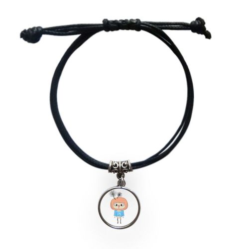 Bracelet En Cuir Noir Motif Pissenlit, Perles Blanches
