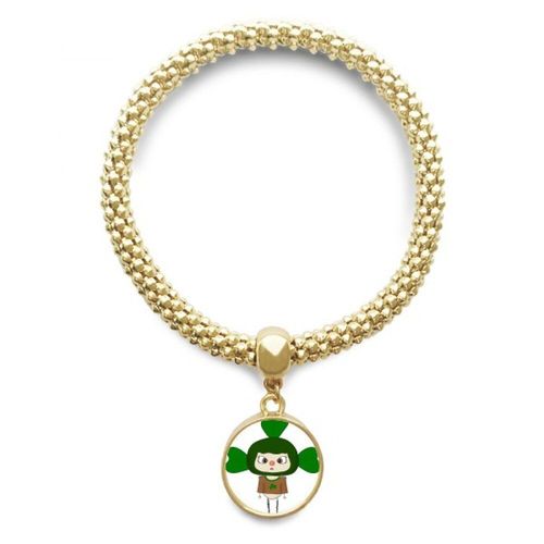 Trèfle Porte Bonheur Vert Feuille Herbe Uu Chaîne Dorée Bracelet Pendentif Bijoux Ornement Main